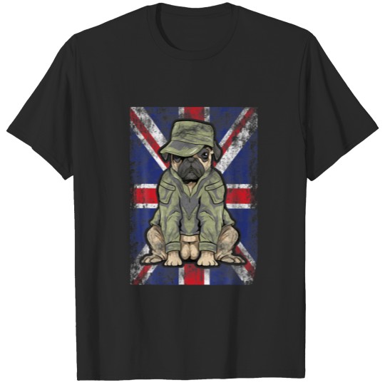 Pug Dog Army UK Union Jack Flag United Kingdom T-shirt