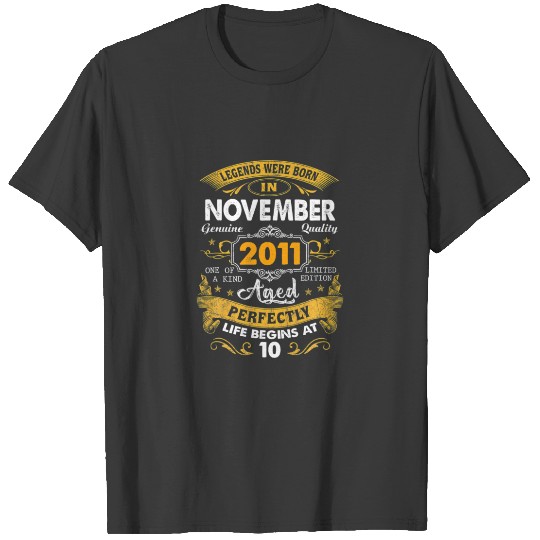 Discover Legends Born In November 2011 10Th Birthday 10 Yea T-shirt