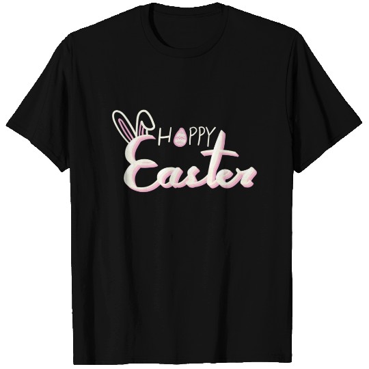 Hoppy Easter - Pastel Pink+White Bunny Typography T-shirt