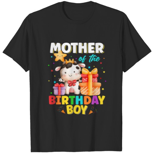 Discover Mother Of The Birthday Boy Cow Farm Animals Family T-shirt