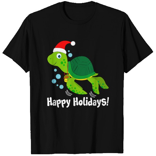 Sea Turtle Santa Hat Happy Holidays T-shirt