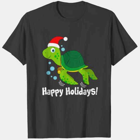 Sea Turtle Santa Hat Happy Holidays T-shirt