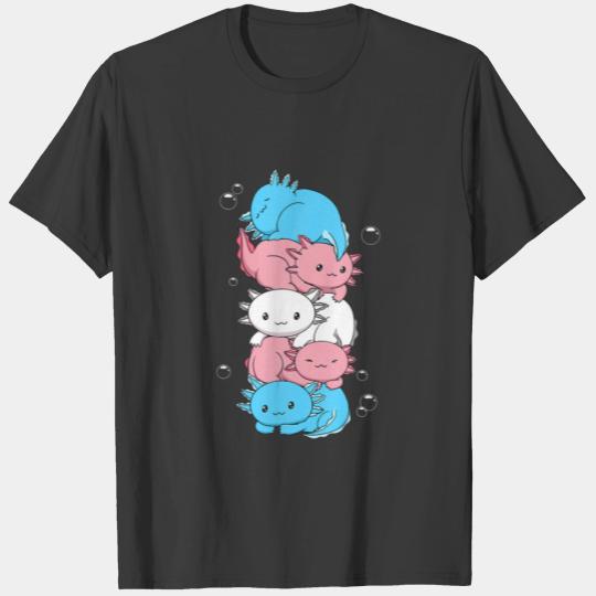 Kawaii Axolotl Pile Transgender Pride Flag Trans L T-shirt