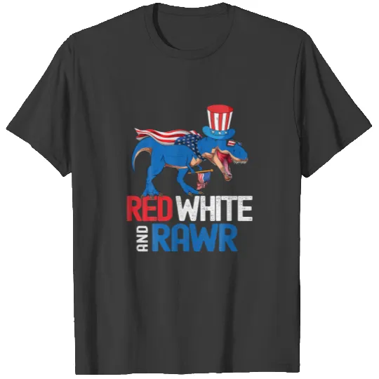 Funny Red White And Rawr Dinosaur Rex 4Th Of July T-shirt