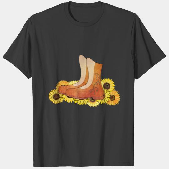 Boots sunflower flower country western cowboy polo T-shirt