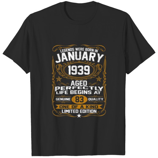 Discover January 1939 83Rd Birthday Gift 83 Year Old Men Wo T-shirt
