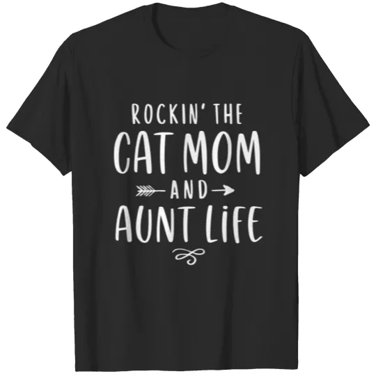 Womens Rockin' The Cat Mom And Aunt Life Auntie Ki T-shirt