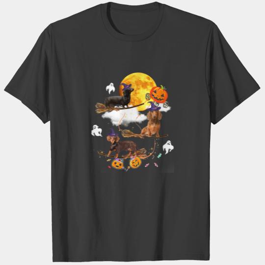 Dachshund Witch Dog Halloween Moon Broomstick Broo T-shirt