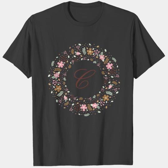 Personalized Monogram Girly Floral Wreath T-shirt