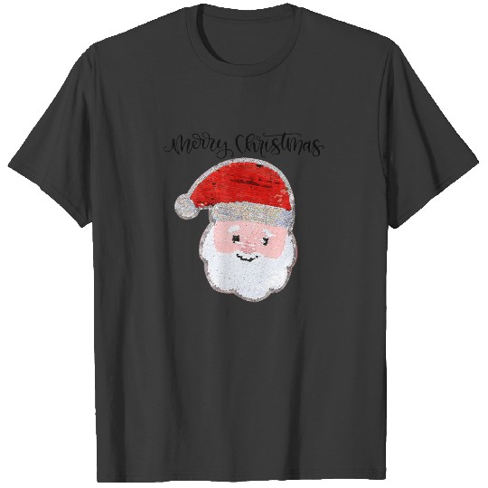 Christmas For Girls And Boys Flip Sequin Santa T-shirt