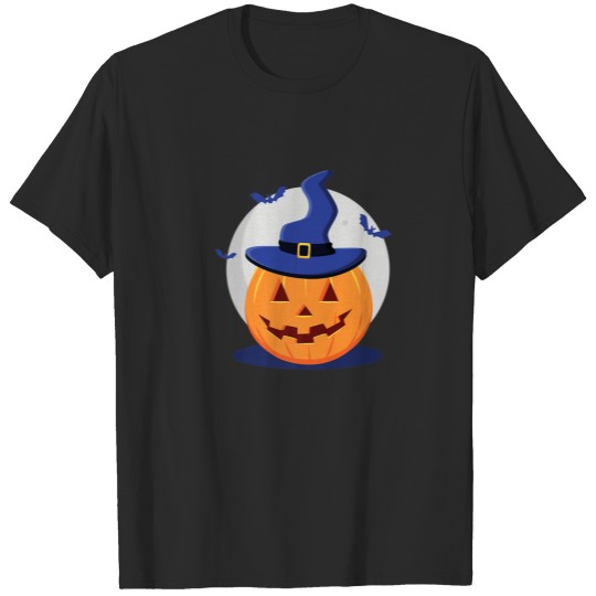 Halloween Jack O Lantern Pumpkin Witch Hat Bats T-shirt