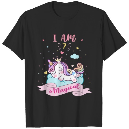 Discover I am 7  And Magical Colorful Unicorn Birthday Gift T-shirt