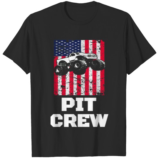 Discover Pit Crew Usa American Flag Monster Truck Happy The T-shirt