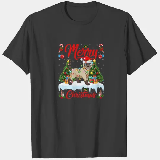 Siamese Cat Lover Xmas Lighting Santa Siamese Cat T-shirt