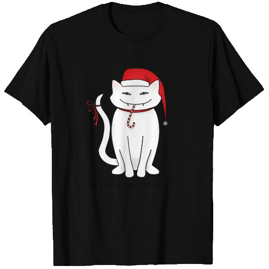 Funny white Christmas cat T-shirt