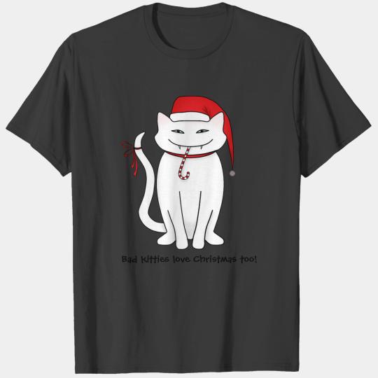 Funny white Christmas cat T-shirt