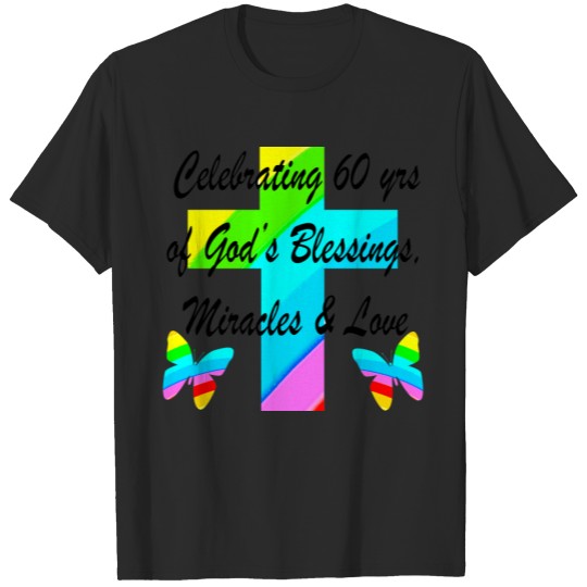 CHRISTIAN 60TH BIRTHDAY CROSS AND BUTTERFLY DESIGN T-shirt