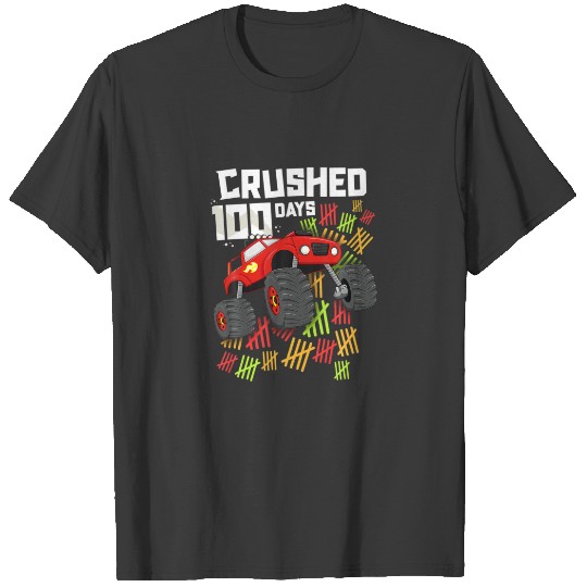 Crushed 100 Days Of School Boy Monster Truck 100Th T-shirt