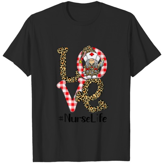 Discover Plaid Leopard Gnome LOVE Nurse Life Funny Valentin T-shirt