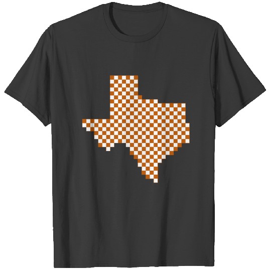 Burnt Orange and White Pixel Map of Texas T-shirt