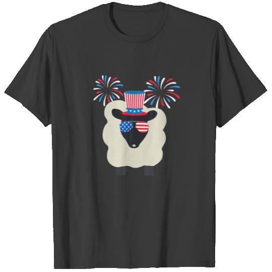 Cute Sheep 4Th Of July American Flag Fireworks Tod T-shirt