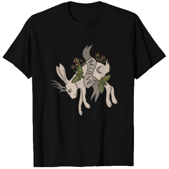 Believe - Jackalope & Luna Moth Art T-shirt