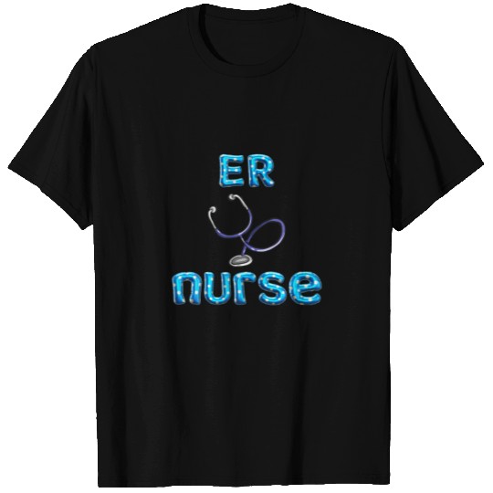 Funny Blue Balloon Lettering ER Nurse T-shirt