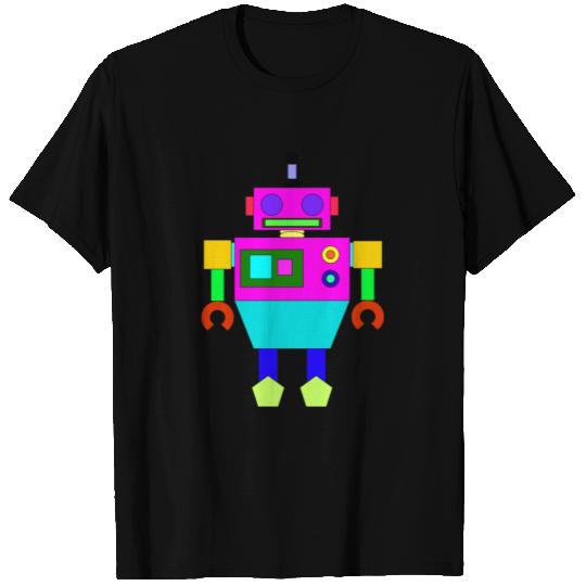 COLORFUL PINK AND BLUE ROBOT DESIGN T-shirt
