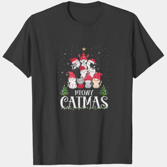 Meowy Catmas Cat Christmas Tree Xmas Girls Boys Fu T-shirt