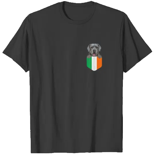 Ireland Flag Neapolitan Mastiff Dog In Pocket T-shirt