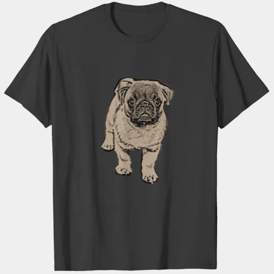 Cute Pug Women's Flowy Pocket  -Gray T-shirt