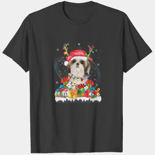 Shih Tzu Santa Hat Reindeer Christmas Lights Pajam T-shirt