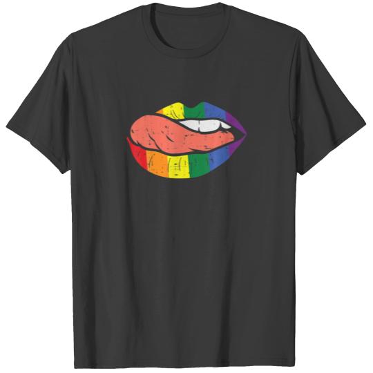 Discover Sexy Rainbow Lips Tongue Lick Mouth Gay Pride Flag T-shirt
