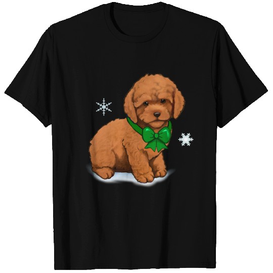 Apricot Poodle Puppy in Christmas Bow T-shirt