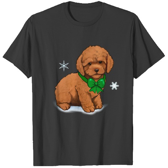 Apricot Poodle Puppy in Christmas Bow T-shirt