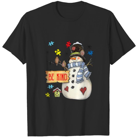 Discover Be Kind Snowman Puzzle Autism Awareness Funny Fami T-shirt