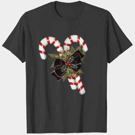 Candy Canes & Dark Red Bow Holiday T-shirt