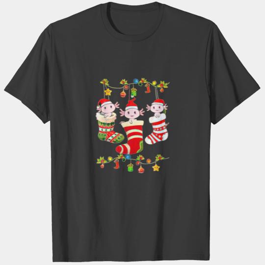 Axolotl Socks Christmas Light Funny Xmas Family Pa T-shirt