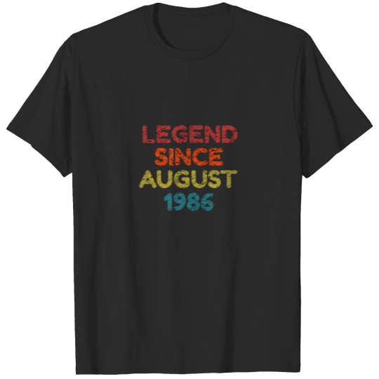 Discover Legend Since August 1986 Retro Birthday Gift T-shirt