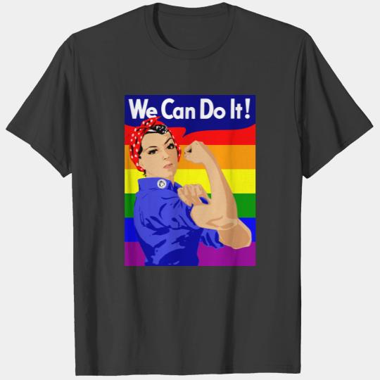 GAY PRIDE ROSIE THE RIVETER WITH RAINBOW FLAG T-shirt