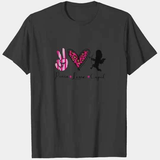 Peace Love Cupid Valentine's Day Pink Plaid Couple T-shirt
