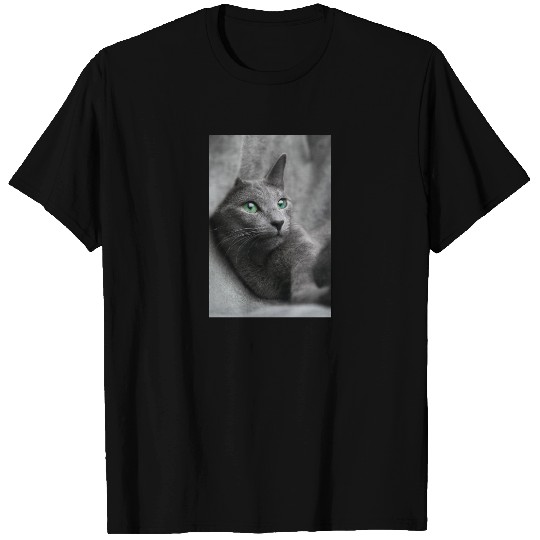 Cat Russian Blue Look Eyes Gray Pet T-shirt