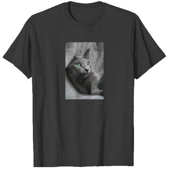 Cat Russian Blue Look Eyes Gray Pet T-shirt