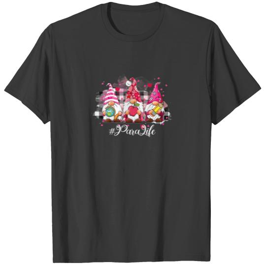 Plaid Funny Gnome Paraprofessional Valentines Day T-shirt