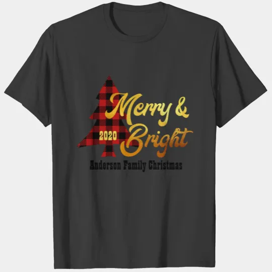 Merry And Bright Family Christmas Gold Plaid Tree Sweat T-shirt