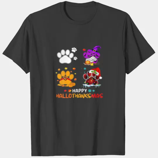 Happy Hallothanksmas Christmas Thanksgiving Dog Pa T-shirt