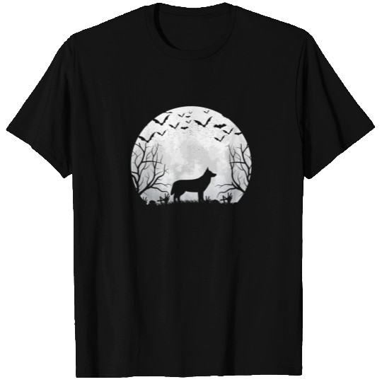 German Sheperd Silhouette Funny Halloween Dog Moon T-shirt