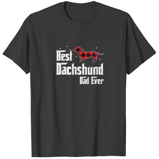 Best Dachshund Dad Ever Red Plaid Christmas For Do T-shirt