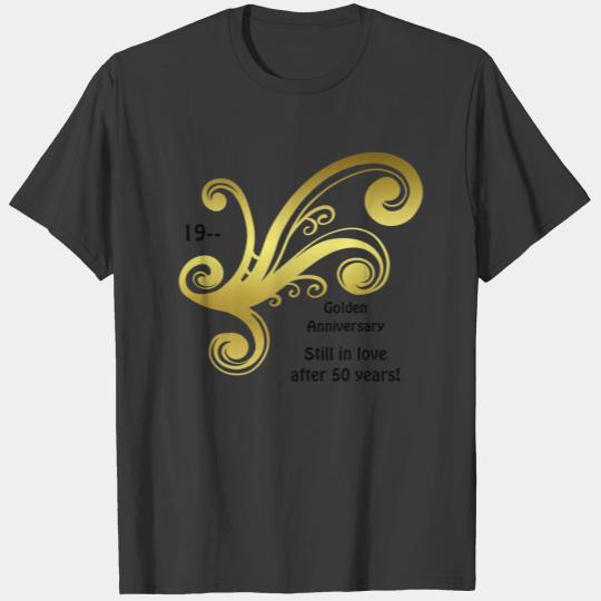 Victorian damask swirls golden wedding anniversary T-shirt