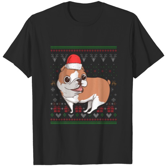 Discover Bulldog Dog Santa Claus Ugly Christmas Pattern Hol T-shirt